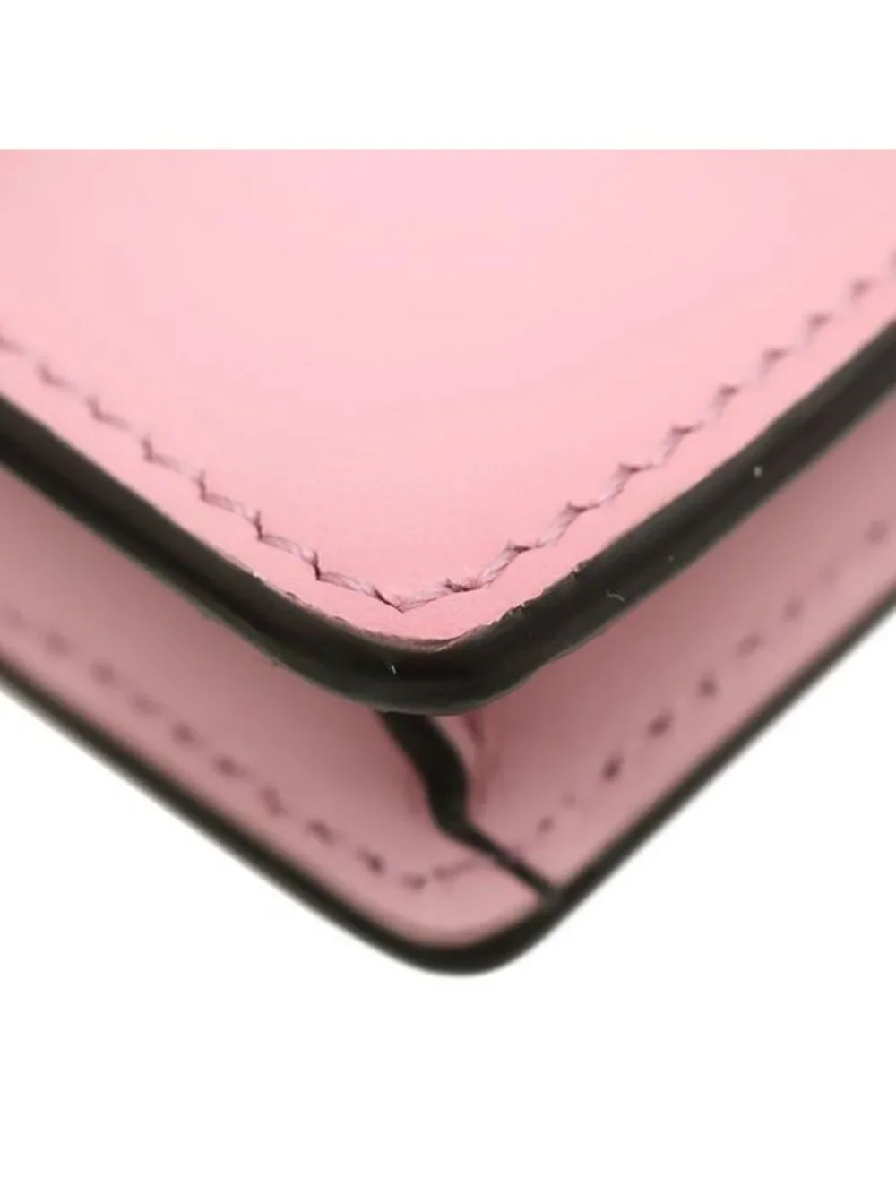 Fendi Shoulder Bag Micro Flat Leather Pink Silver Compact Wallet Mini